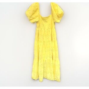 Kings Road Cotton Eyelet Lined Maxi Smocked Ruffle Bohemian Dress Size L